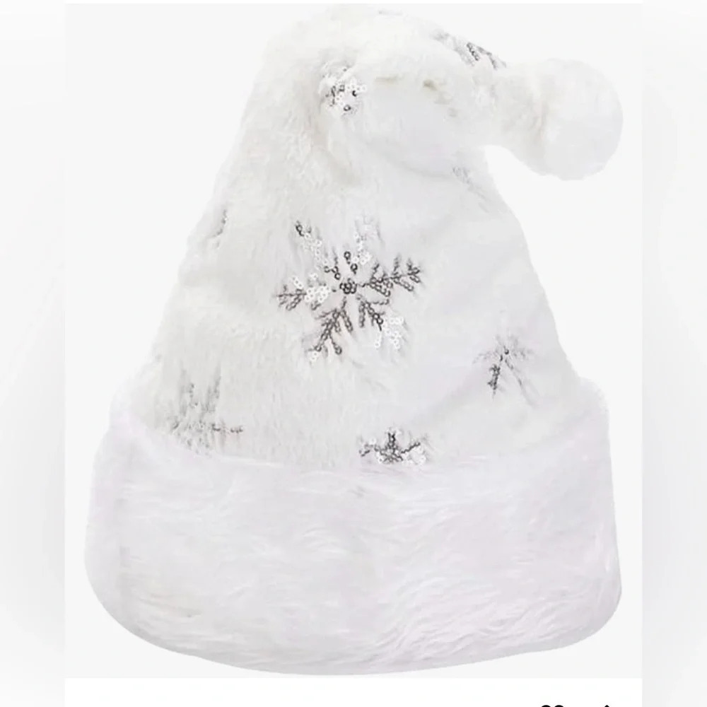 4 Pack Santa Claus Hat Snowflakes Plush Soft Faux Fur Silver Sequin Brand New - Picture 8 of 11